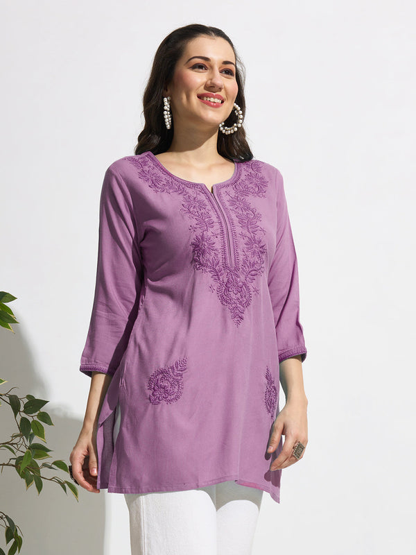 MaxShirts Premium Purple Embroidered Kurti Top for Women | Elegant Casual & Ethnic Wear Tunic