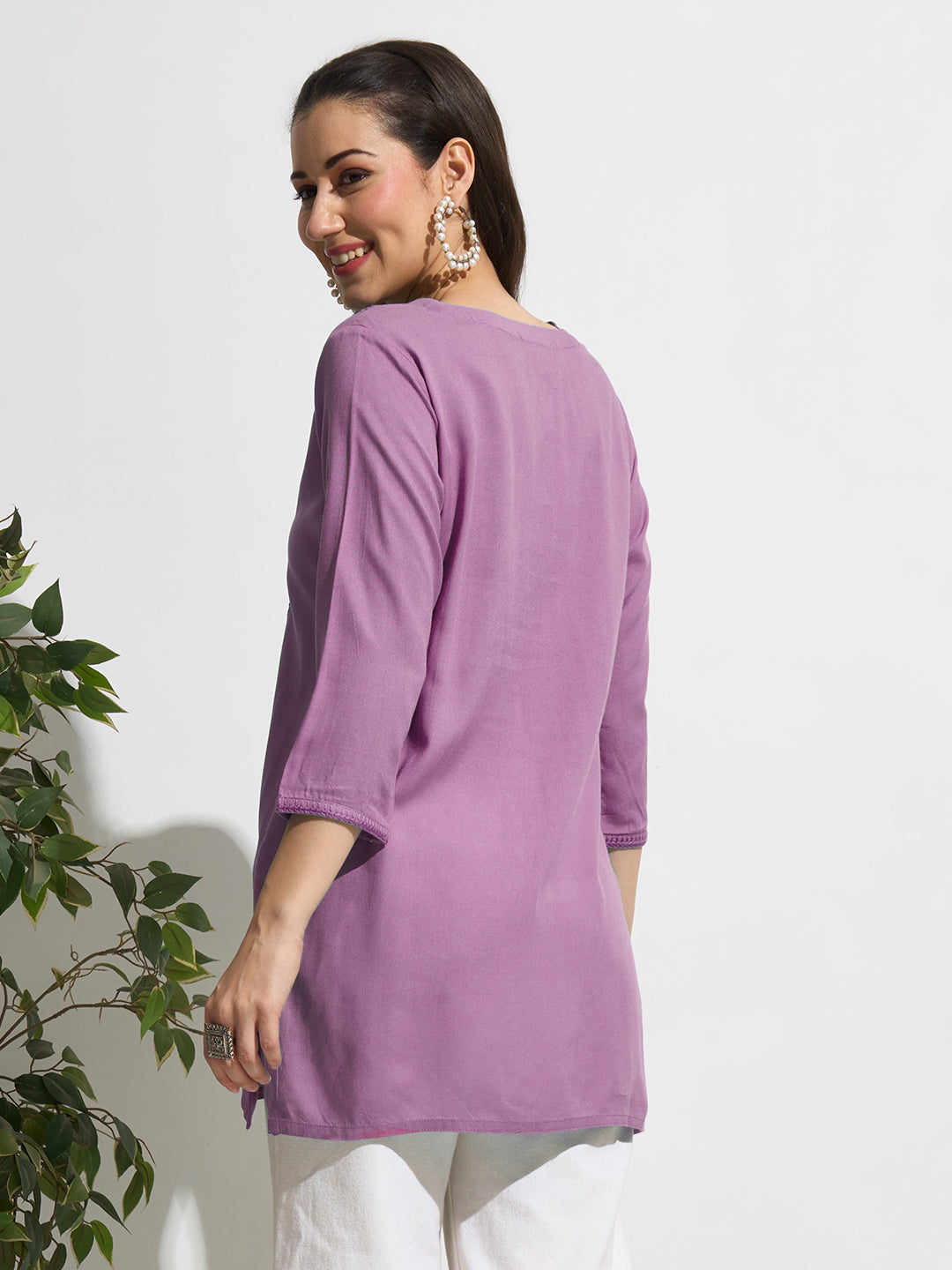 MaxShirts Premium Purple Embroidered Kurti Top for Women | Elegant Casual & Ethnic Wear Tunic